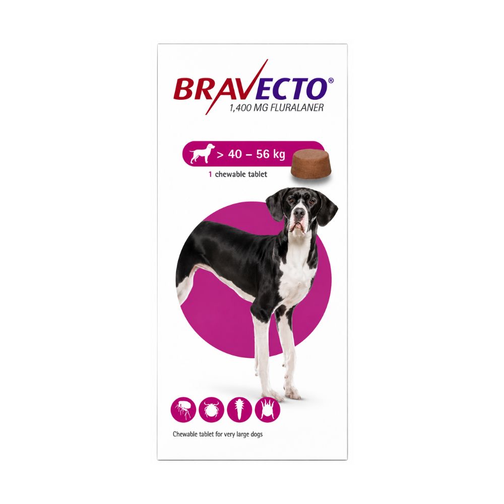Bravecto Chewable Tablets for Dogs Extra Large Breeds 1400mg Fluralaner 40-56 kg