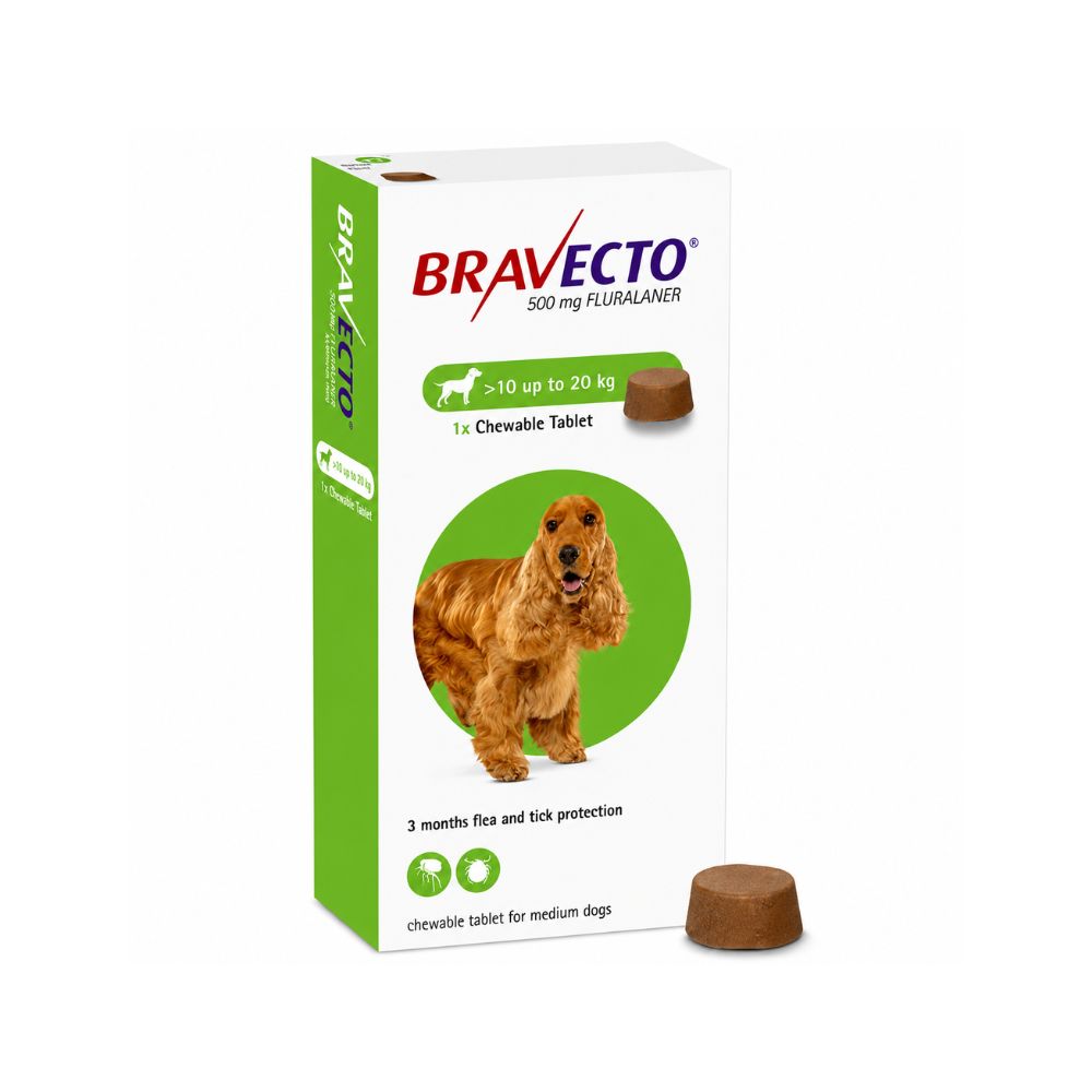 Bravecto Chewable Tablets for Dogs Medium Breeds 500mg Fluralaner 10-20kg